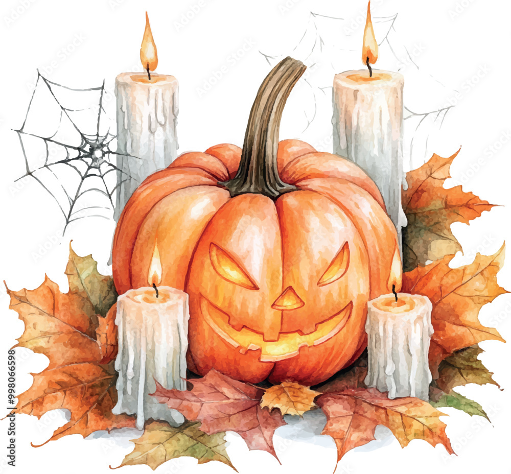 Halloween illustration of pumpkin and candles Halloween illustration of pumpkin and candles