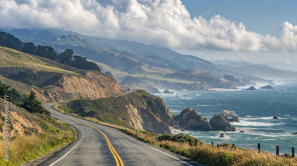 Luxury Cars Driving Along Scenic Coastal Highway with Stunning Ocean Views, Symbolizing Adventure and Wealth Luxury Cars Driving Along Scenic Coastal Highway with Stunning Ocean Views, Symbolizing Adventure and Wealth