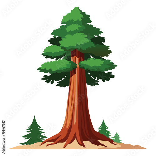 Sequoia tree flat vector illustration on white background.