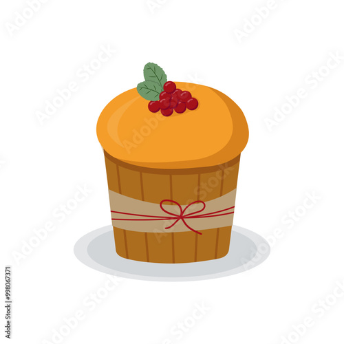 panettone, a Christmas pie in vector. For stickers, backgrounds, scrapbooking, postcard design, covers, notebooks, social networks. A flat vector icon.