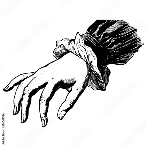 ビクトリア朝の装飾的な女性の手の銅版画のベクターイラスト。つまむポーズ。
