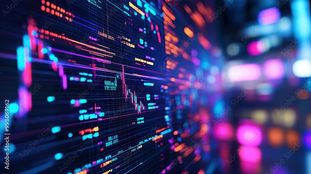 Detailed view of a digital stock market dashboard, featuring multiple charts with live data feeds, showing fluctuating indices and stock prices in vibrant colors Detailed view of a digital stock market dashboard, featuring multiple charts with live data feeds, showing fluctuating indices and stock prices in vibrant colors