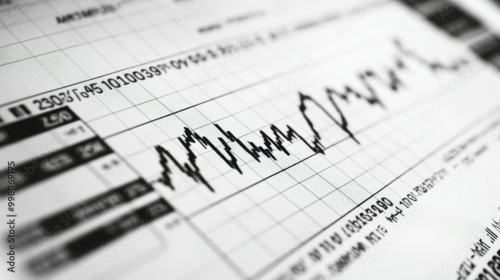 High-definition close-up of a line chart illustrating the upward trend of stock prices over time, with grid lines and market labels prominently visible