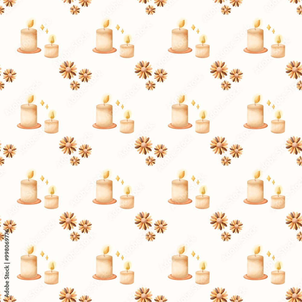Autumn Candles with Flowers Seamless Patterns Autumn Candles with Flowers Seamless Patterns