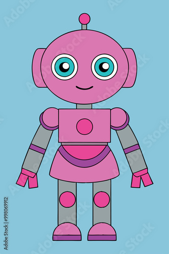    Humanoid robot vector outline illustration.
