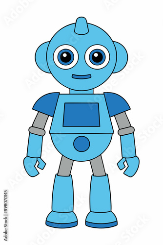    Humanoid robot vector outline illustration.
