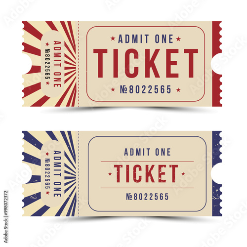 Ticket icon in flat style. Blue and Red. Coupon vector illustration on isolated background. Admit one sign business concept.