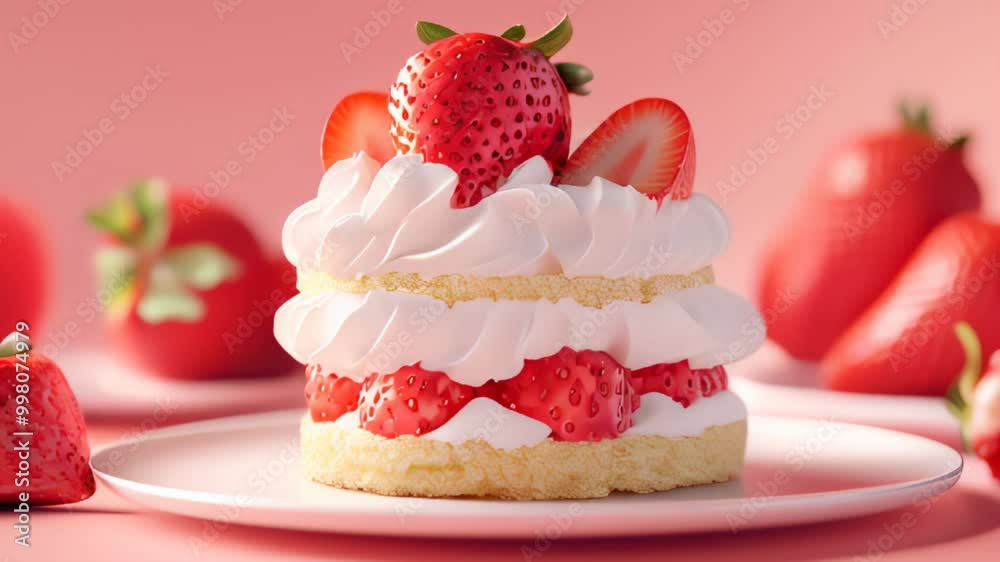 Strawberry Cake with Whipped Cream and Fresh Strawberries on Top of a Layered Pastry Strawberry Cake with Whipped Cream and Fresh Strawberries on Top of a Layered Pastry