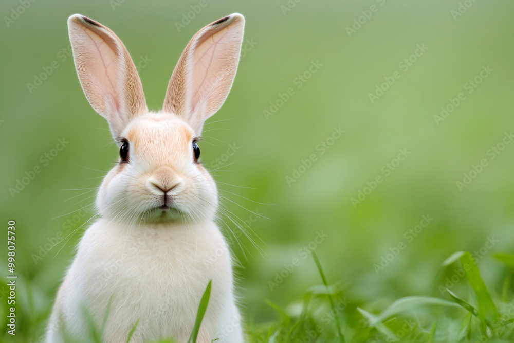 Cute rabbit in a green grassy field Cute rabbit in a green grassy field