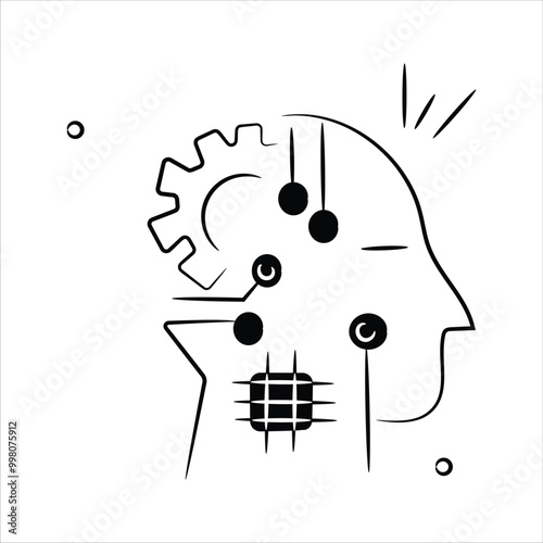 A human head with technological components, representing artificial intelligence integration in humans