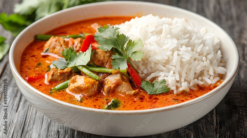 Delicious curry with chicken, rice, and fresh herbs. Delicious curry with chicken, rice, and fresh herbs.