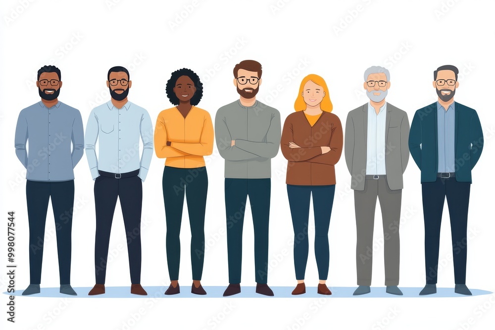 Group of people in casual and professional attire standing side by side symbolizing collaboration modern identity and diversity in a clean neutral themed setting with soft lighting Group of people in casual and professional attire standing side by side symbolizing collaboration modern identity and diversity in a clean neutral themed setting with soft lighting