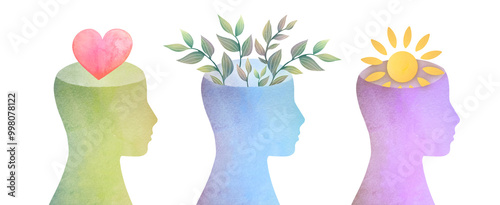 mental health set, Take care of your body and mind concept banner. Psychological help and support poster. Mental wellness, happiness, peace and tranquility
