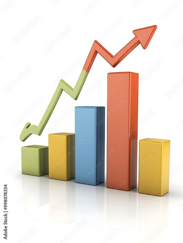 A 3D-rendered bar graph with rising arrows on a clean, white background, showing increasing financial returns and successful investment growth over time. A 3D-rendered bar graph with rising arrows on a clean, white background, showing increasing financial returns and successful investment growth over time.