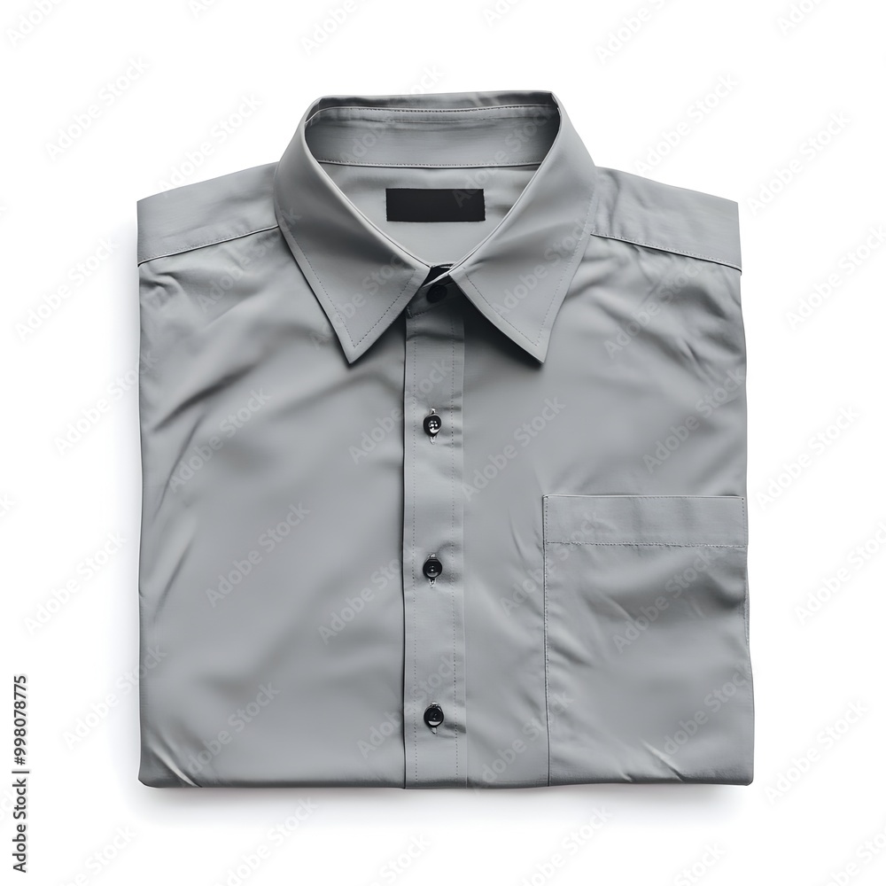 Elegant Gray Shirt Laid Flat on Clean White Background Elegant Gray Shirt Laid Flat on Clean White Background