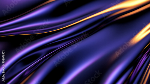 Flowing stream of liquid gold over a gradient from black to iridescent purple 