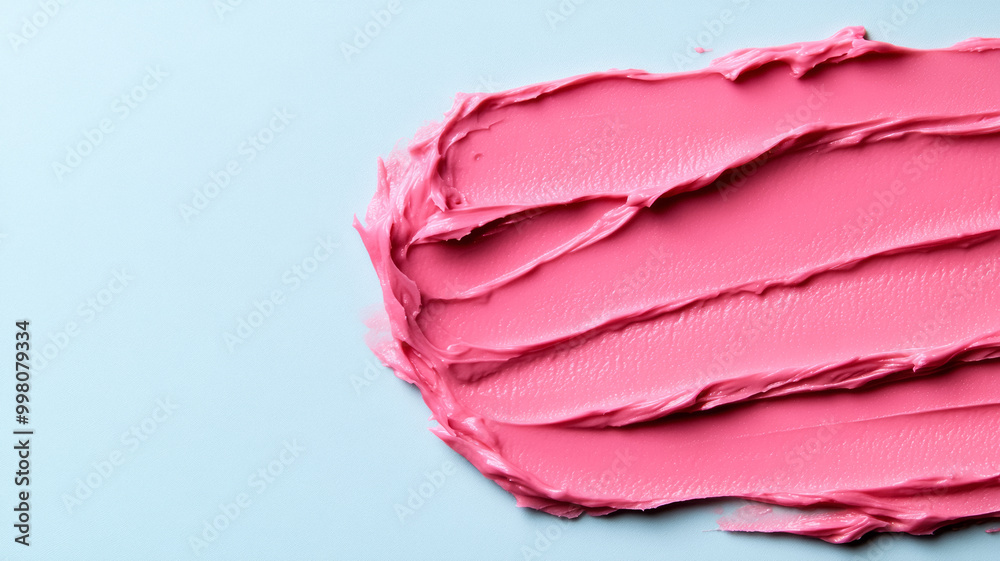 Frosted pink lip balm smear with a subtle sheen on a soft grey blue background mimicking winter morning light Frosted pink lip balm smear with a subtle sheen on a soft grey blue background mimicking winter morning light