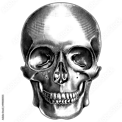 人間の頭蓋骨の銅版画のベクターイラスト。