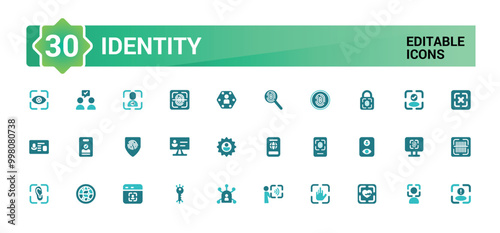 Identity solid color icon set. Colorful icons related to identification, DNA and authentication icons. Filled icon collection. Vector illustration.