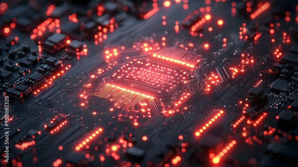 Futuristic Digital Circuit Board Pattern with Glowing Technological Elements Futuristic Digital Circuit Board Pattern with Glowing Technological Elements