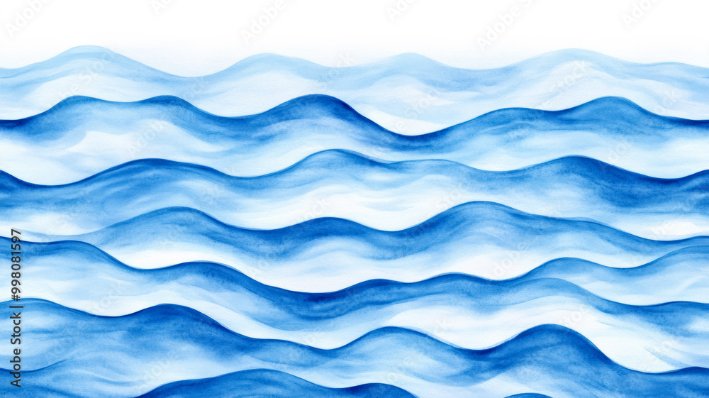 Icy watercolor waves in varying shades of cool blue mimicking frozen water ripples on a calm winter lake 