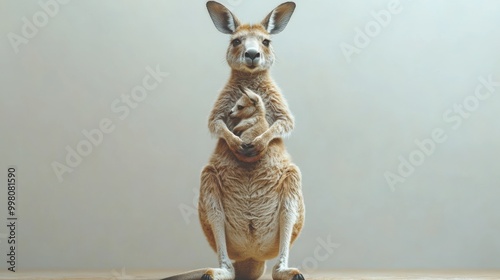 3D Style Kangaroo Standing Upright with Joey for Wildlife Art and Educational Use photo