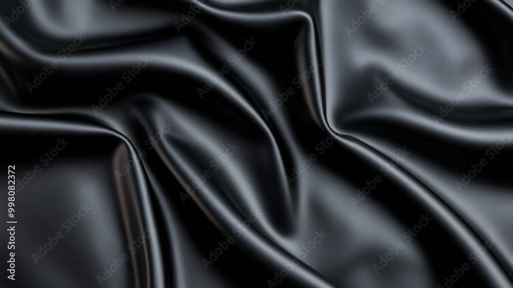 Macro of black leather with a classic glossy finish and fine lines showing the richness of the material Macro of black leather with a classic glossy finish and fine lines showing the richness of the material