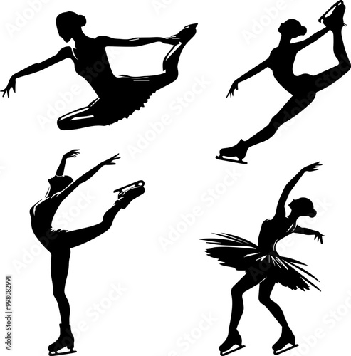 silhouettes of skating people