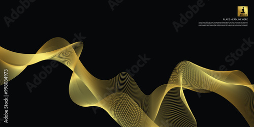 Luxury abstract background with golden lines on dark, modern black backdrop concept vector illustration