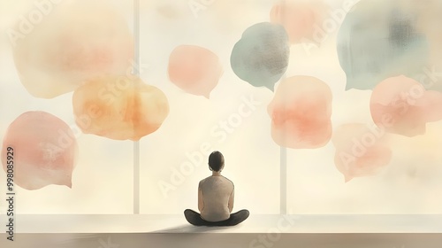 Inner Voice – A Conversation with the Self; Each bubble represents self-reflective questions or ideas.