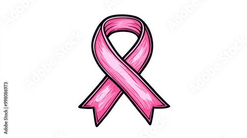 Minimalist line drawing of a pink ribbon looped in a classic awareness shape on a plain white background  photo