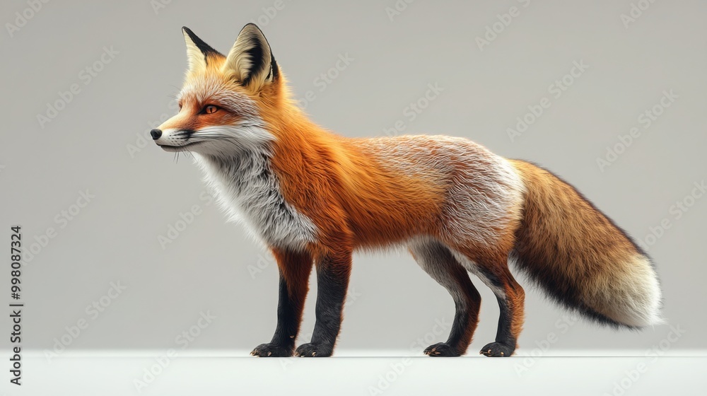 Fototapeta premium 3D Style Red Fox Standing Alert on a Gradient Background for Creative Projects