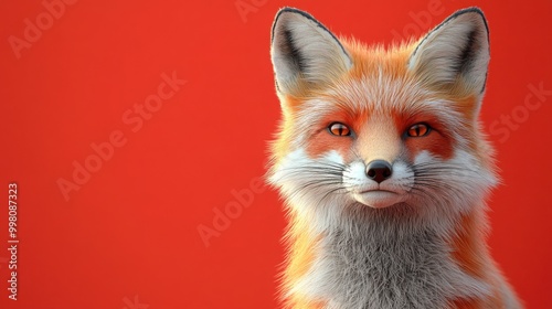 3D Style Red Fox Standing Alert with Gradient Background for Creative Projects photo