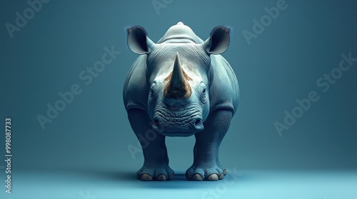 3D Style Rhinoceros Facing Forward with Gradient Background for Creative Projects photo