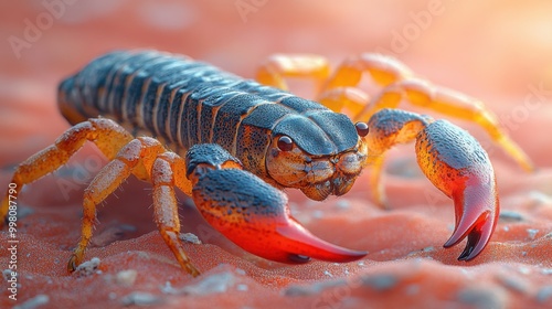 3D Style Scorpion with Raised Pincers Against a Gradient Background for Creative Projects photo