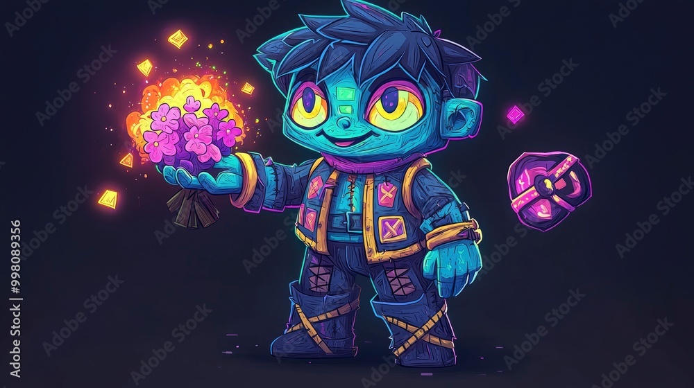 Cute Monster Holding Flowers Cute Monster Holding Flowers