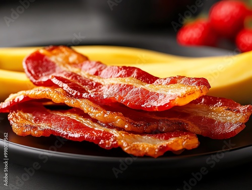 Zerowaste banana peel bacon on a winter breakfast plate photo