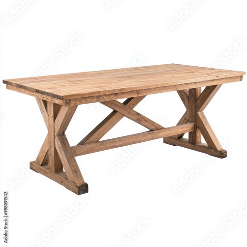 Rustic Handcrafted Wooden Dining Table with Trestle Base