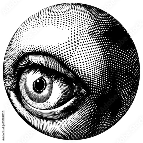 人間の目の銅版画のベクターイラスト。