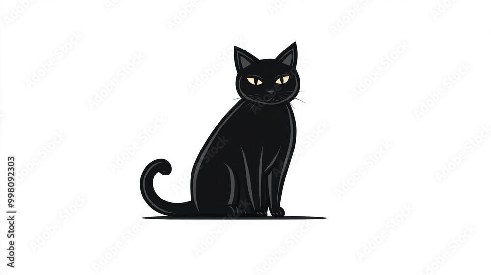 Simple outline of a Halloween black cat sitting with an arched back and pointed tail isolated on white background Simple outline of a Halloween black cat sitting with an arched back and pointed tail isolated on white background