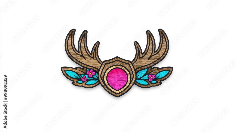 Obraz premium Antlers and Heart with Floral Accents