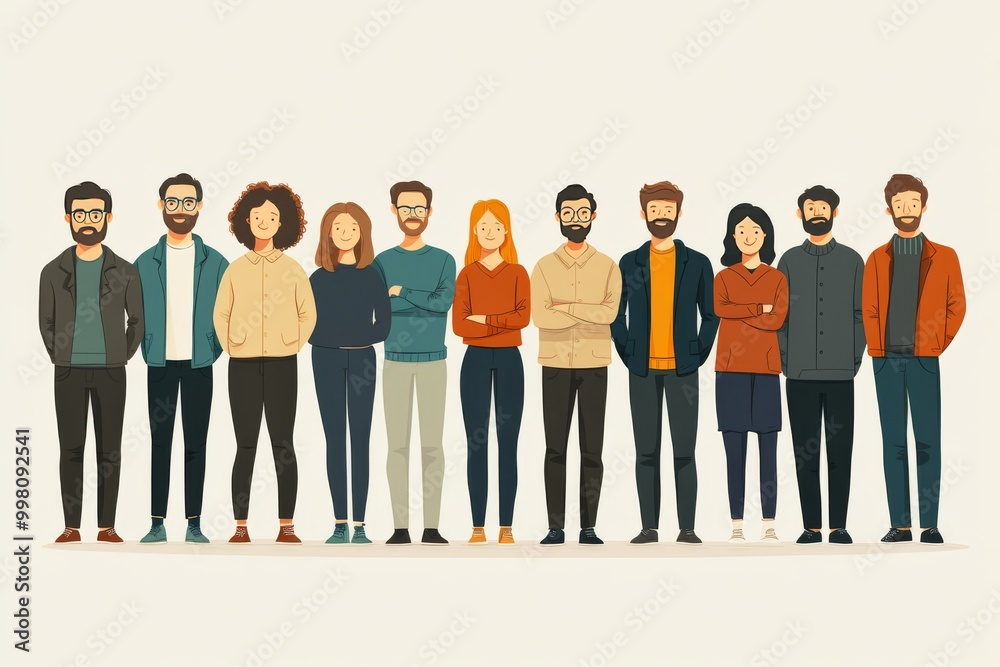 Obraz premium Group portrait of men and women in casual business attire symbolizing professionalism teamwork and modern identity in a clean minimalist setting