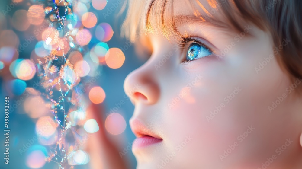 A child holding a kaleidoscope, gazing at the intricate patterns reflected in the mirror. The kaleidoscope colors create a vibrant, abstract background. A child holding a kaleidoscope, gazing at the intricate patterns reflected in the mirror. The kaleidoscope colors create a vibrant, abstract background.