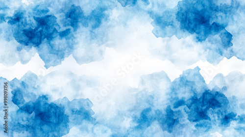 Snowy watercolor background with soft white and light blue washes resembling a frozen lake under the morning sun 