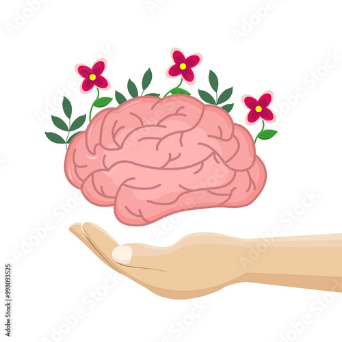 Healthy human brain. Mental health care and awareness concept. Vector illustration.