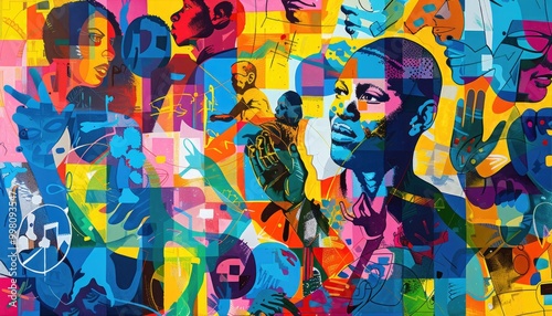 Abstract Colorful Portrait with Faces and Hands