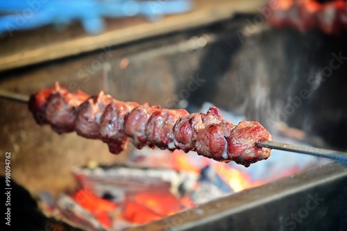 Close up view of italian grilled meat specialty called bombette selective focus photo