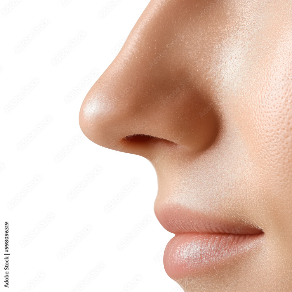 Close-up of a nose, side view, against a transparent background Close-up of a nose, side view, against a transparent background