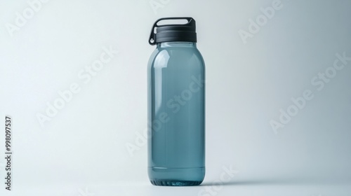 A reusable water bottle with a flip-top lid, isolated on a white background