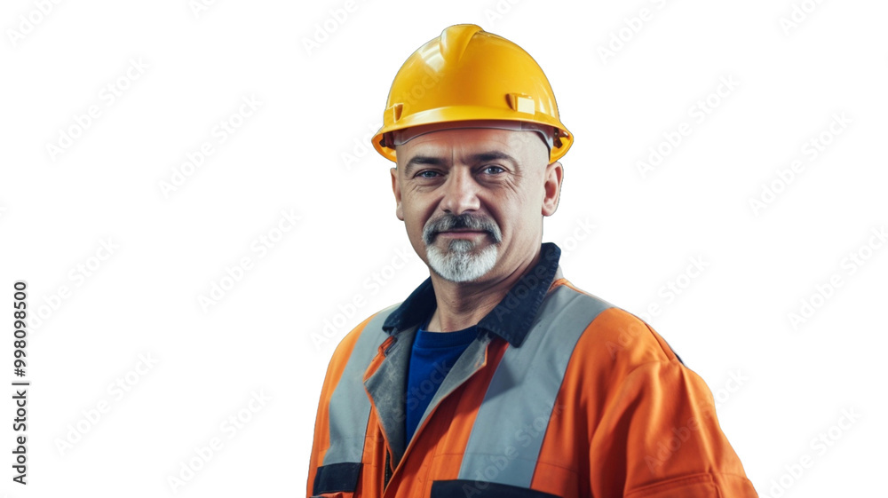 Happy smart mature engineer man smiling isolated on transparent background PNG.
Happy smart mature engineer man smiling isolated on transparent background PNG.